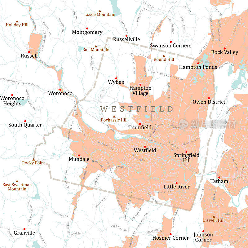 MA Hampden Westfield矢量路线图